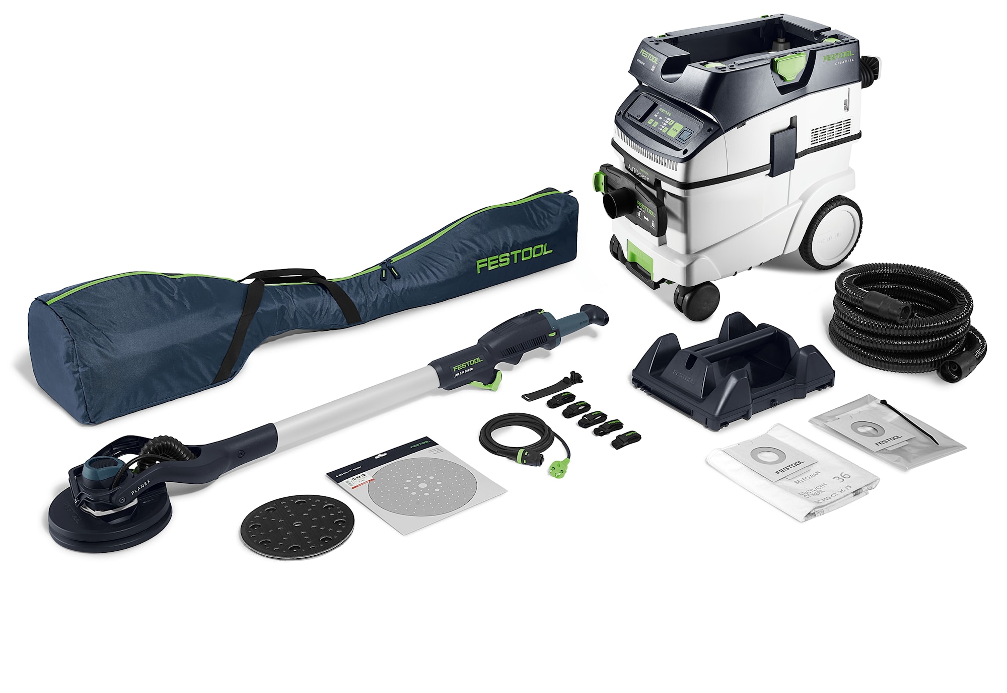 Festool Vägg- & takslip med dammsugare i set PLANEX LHS 2-M 225 EQ/CTM 36-Set