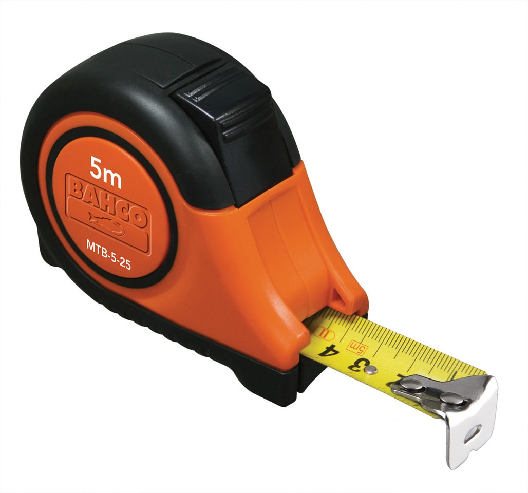 Bahco Måttband MTB kort, stål 5m x 25mm, mm/tum, klass 2, magnet
