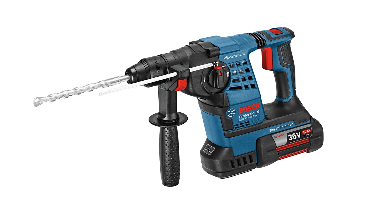 Bosch Akkuporavasara, SDS plus -kiinnitys GBH 36 V-LI Plus Professional kantolaukussa, sis. 2 x 6,0 Ah:n litiumioniakku, lisäkahva