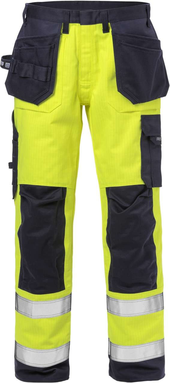 Fristads Flame håndverkerbukser høy synlighet cl 2 2584 FLAM Hi-Vis Gul / Marineblå C148