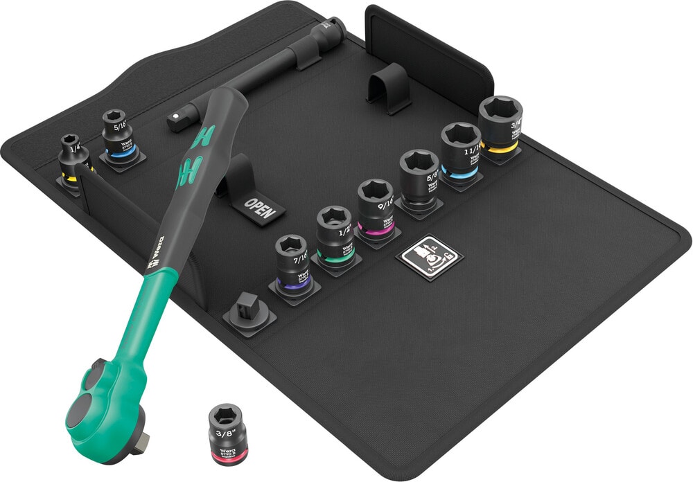 Wera 8100 SB 13 Zyklop Comfort-spärrhandtagssats, omkopplingsspak, 3/8"-fattning, tummått