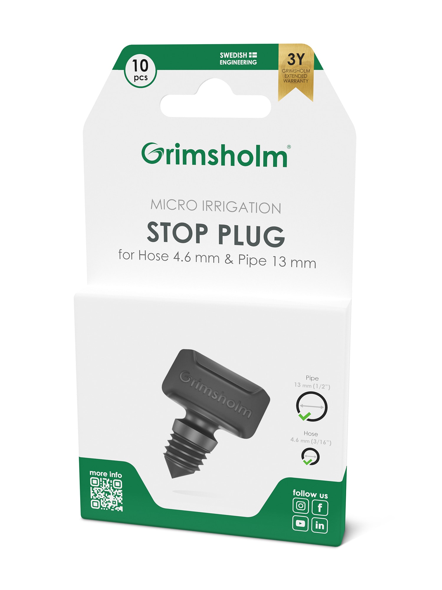 Grimsholm Stop Plug 4,6 mm (3/16"), 10 pcs