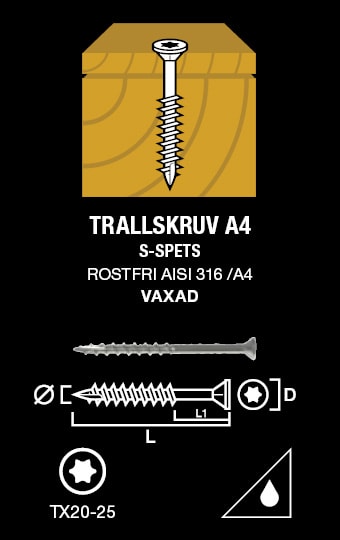 Gunnebo Fastening Trallskruv Rostfri A4 4,2-45 250-pack