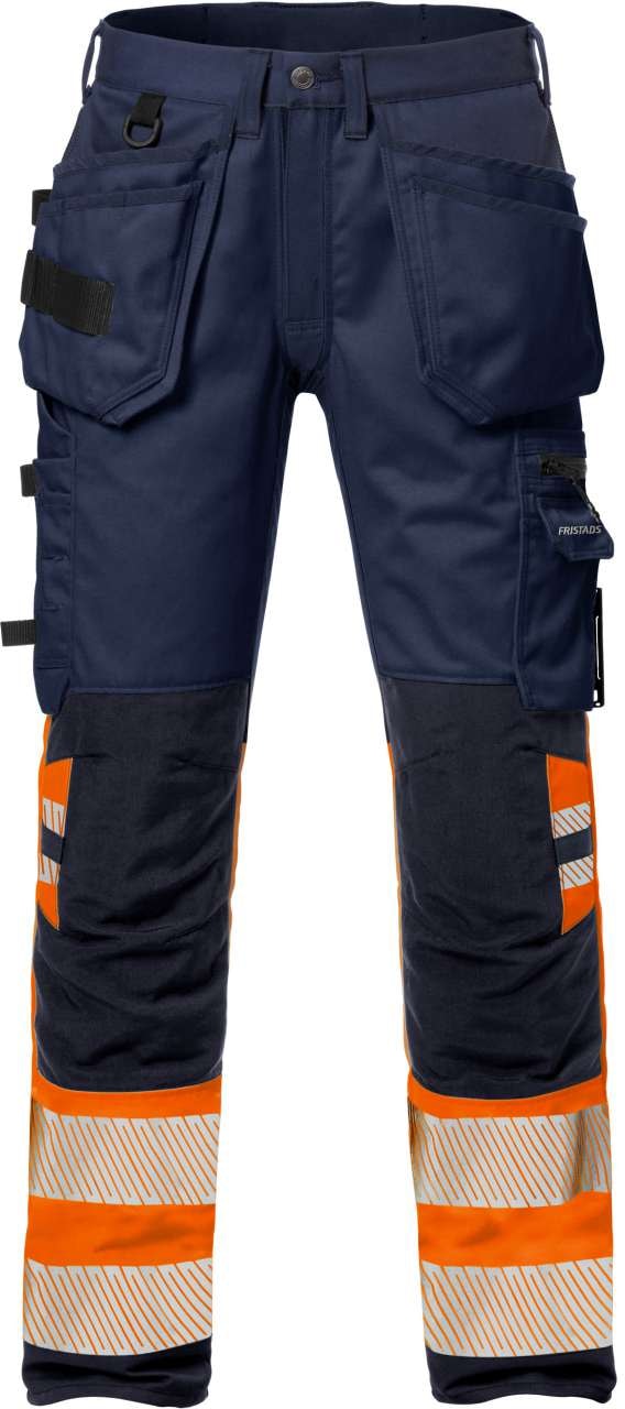 Fristads Høy synlighet stretch Håndverkerbukser cl 1 2706 PLU Hi-Vis Oransje / Marineblå D88