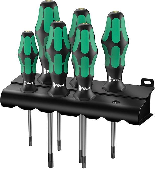 Wera Torx-meiselsett 367/6BO T10-40 med hull 6 deler med stativ