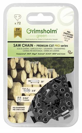 Grimsholm 20" 72vl 3/8" 1.6mm Premium Cut Pro Moottorisahan Teräketju