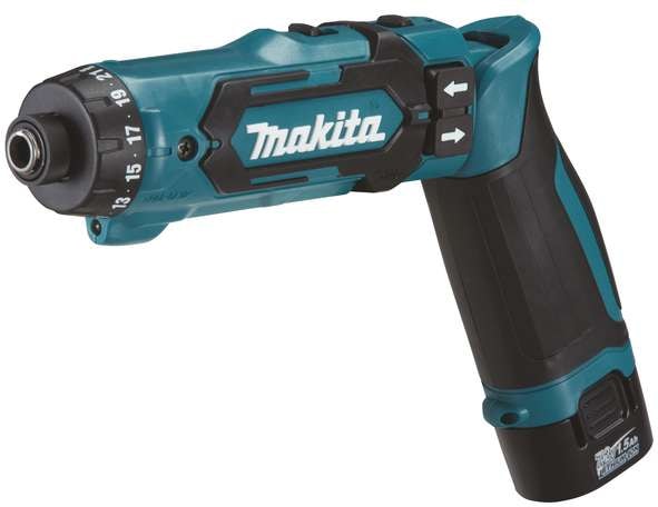 Makita Borrskruvdragare DF012DSJ 7,2V med 2st 1,5Ah batterier och laddare i väska