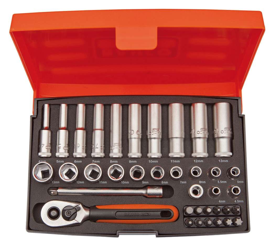 Bahco Hylsnyckelsats SL25L 1/4'' 37 delar, långa hylsor