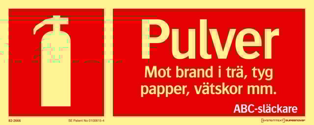 Systemtext Skylt Brand Pulver ABC-Släckare 250x100mm