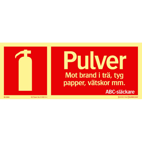 Systemtext Skylt Brand Pulver ABC-Släckare 250x100mm