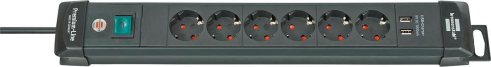 Brennenstuhl grenuttak 6 -veis med USB 3 m kabel H05VV-F3G1,5 -