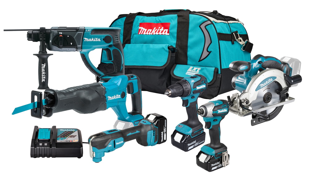 Makita Verktøysett DLX6141TX1 Med 6 Verktøy, 3 Batterier, Lader Og Veske
