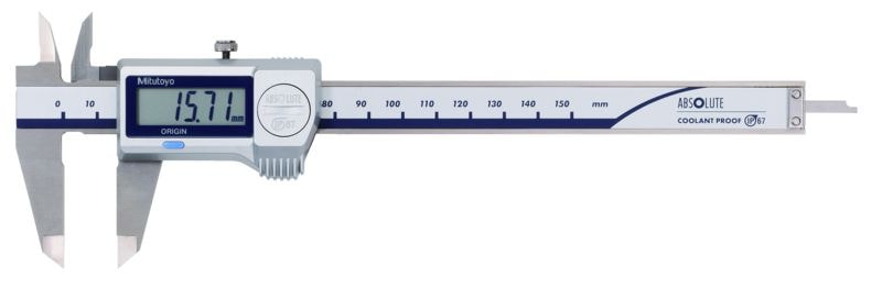 Mitutoyo ABSOLUTE Digimatic Caliper 500-769-20 CoolantProof 0-6in, 0,0005in, rund skaft, IP67, friksjonsrulle, datautgang
