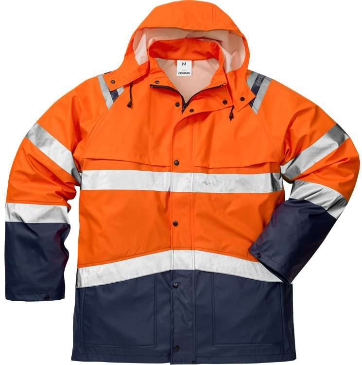 Fristads Høy synlighet regnjakke cl 3 4624 RS Hi-Vis Oransje / Marineblå L