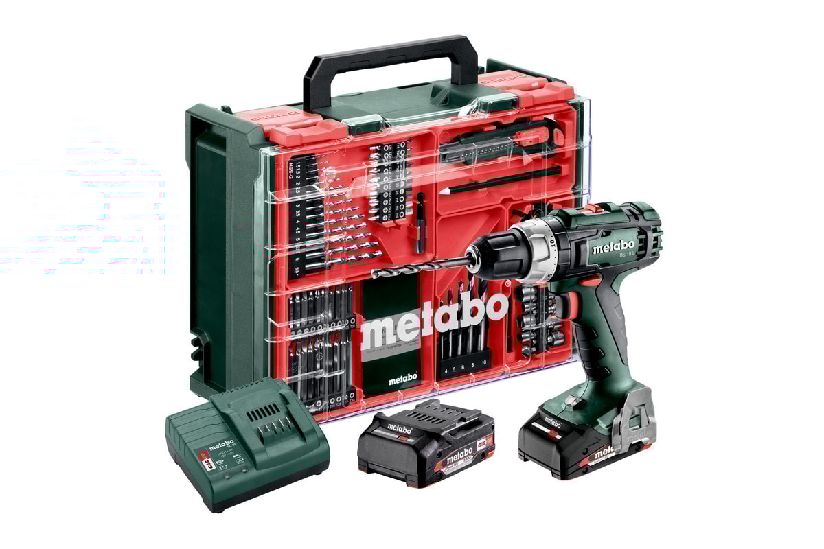 Metabo Skruvdragare BS 18 L Set med tillbehör och 2x2Ah batterier och laddare