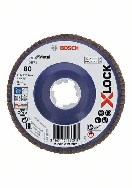 Bosch X-LOCK-lamellslipeskiver, rett modell, plastplate, Ø115 mm, G 40, X571, Best for Metal, 1 stk.