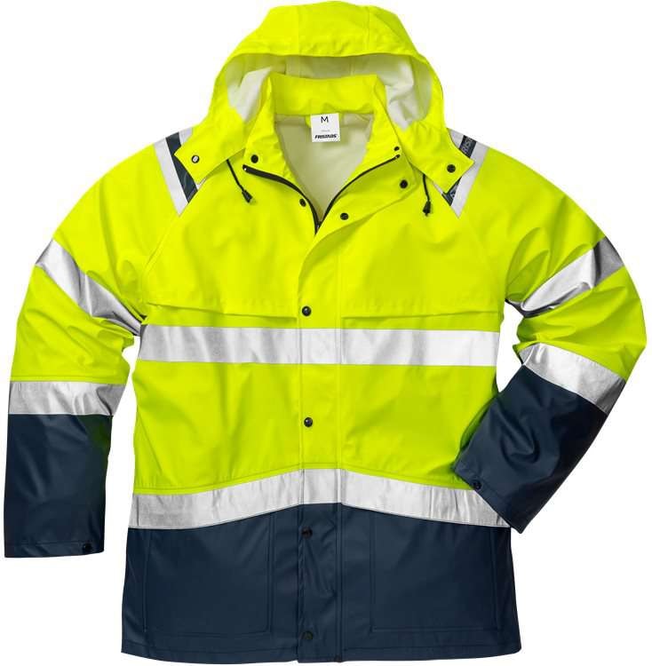 Fristads Høy synlighet regnjakke cl 3 4624 RS Hi-Vis Gul / Marineblå L