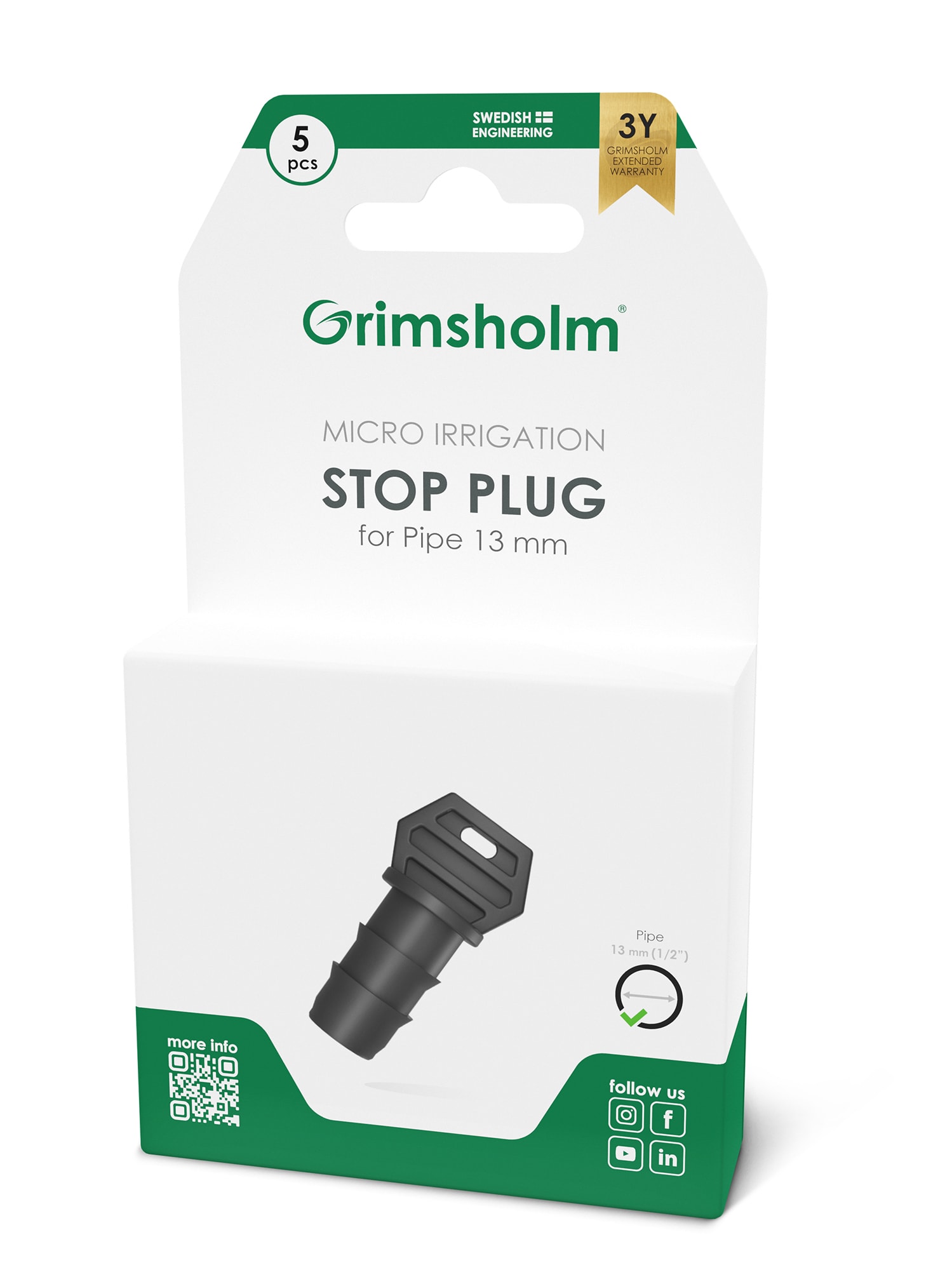 Grimsholm Stop Plug 13 mm (1/2"), 5 pcs