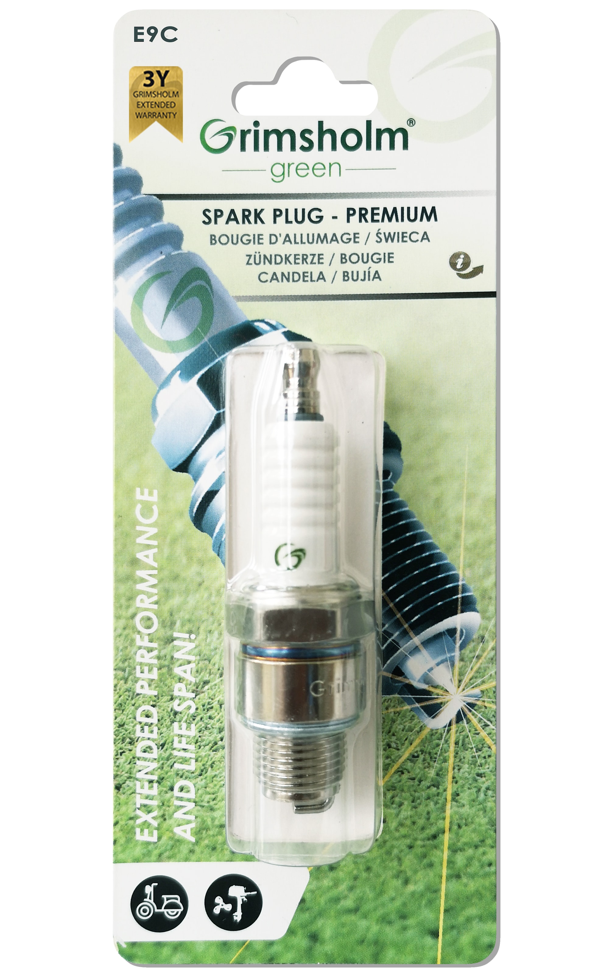 Grimsholm Tändstift E9C (mopeder/utombordare, utan resistor), 1 st