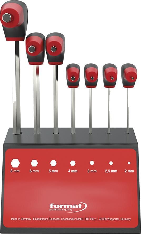 Format Kuusiokoloavaimet T-kahvalla, 7 osaa, 2–8 mm
