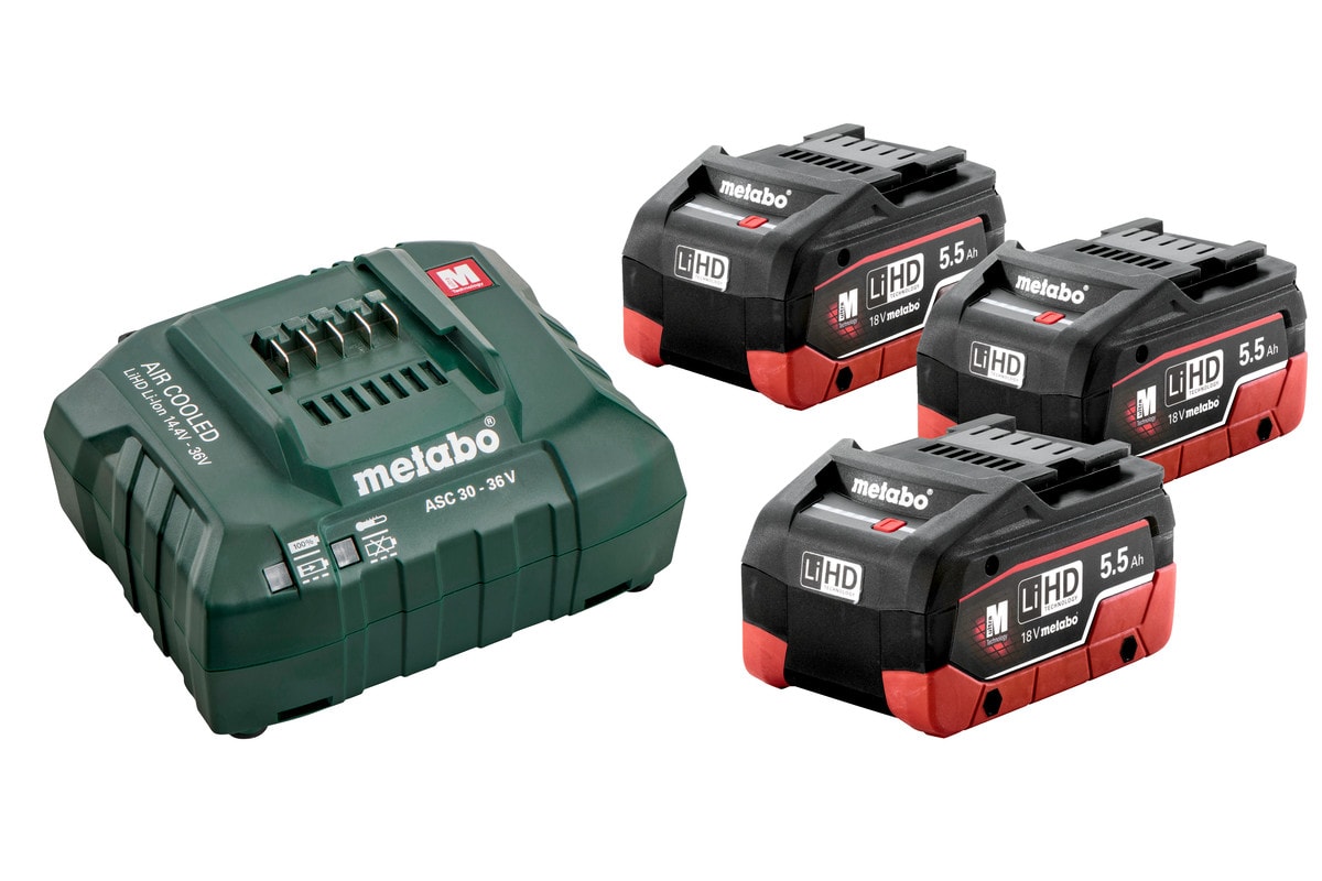 Metabo Batteri & laddare 18V 3x5,5 Ah LiHD + ASC 30-36V