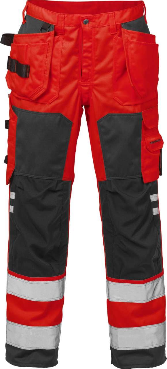 Fristads Høy synlighet håndverkerbukser cl 2 2025 PLU Hi-Vis Rød / Svart C152