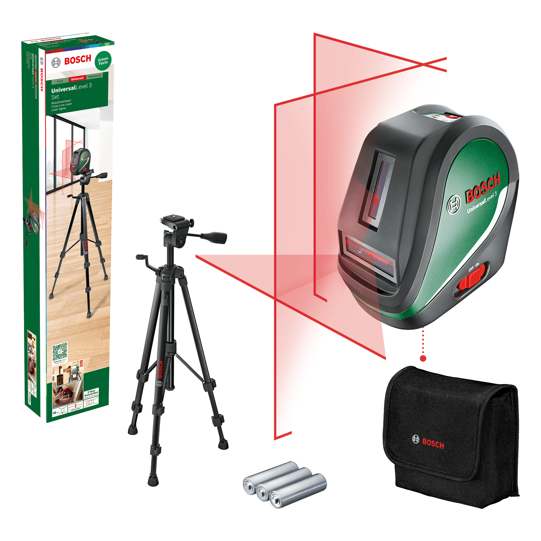 Bosch DIY Krysslaser Universallevel 3 M/Stativ