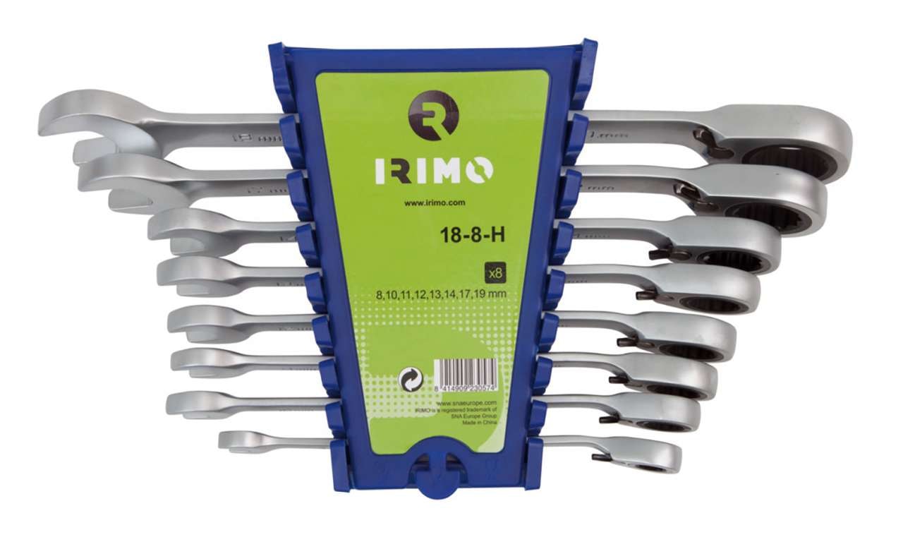 Irimo sperrekombinøkkel i sett 8-19 mm, 8 deler, i holder