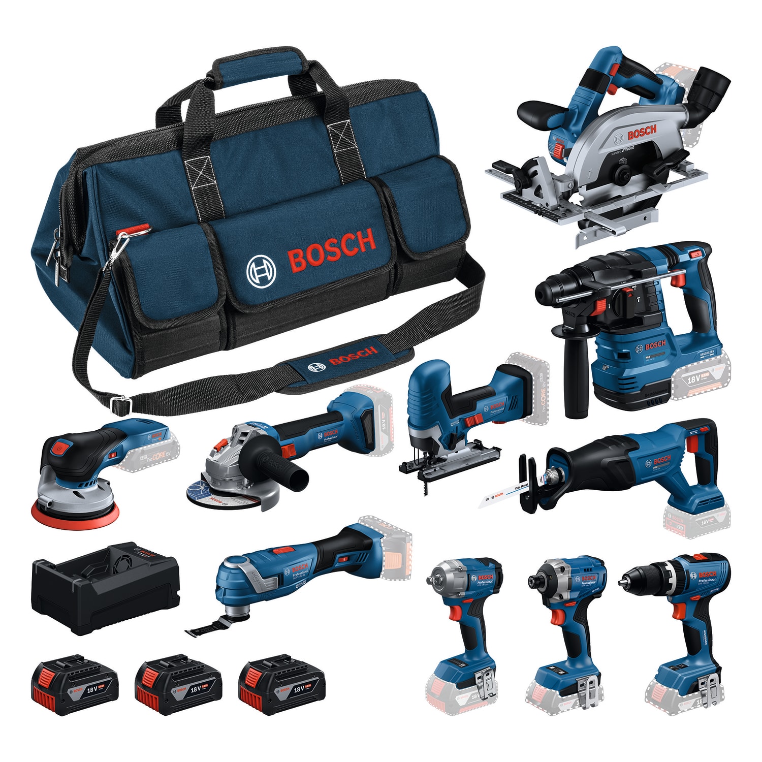 Bosch Verktygsset 18V 3X5AH 10 Verktyg