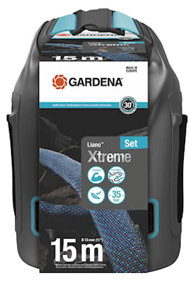 Gardena Textilslang Liano™ Xtreme 15 m 1/2" Set med strålmunstycke och förvaringsväska