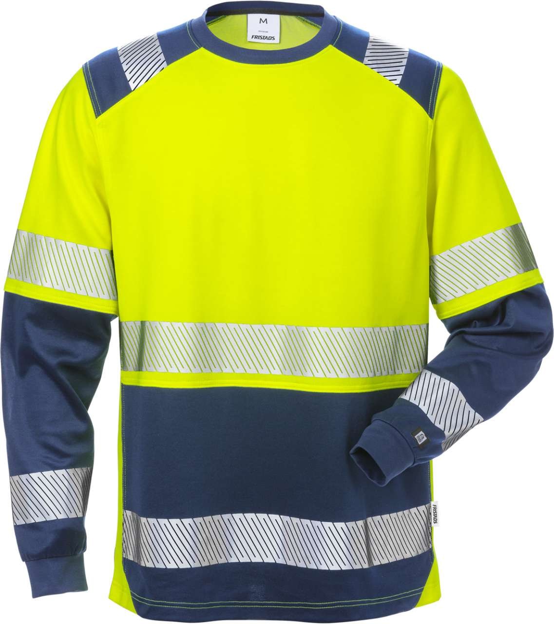 Fristads Langermet t-skjorte høy synlighet, klasse 2 7457 THV Hi-Vis Gul / Marineblå L