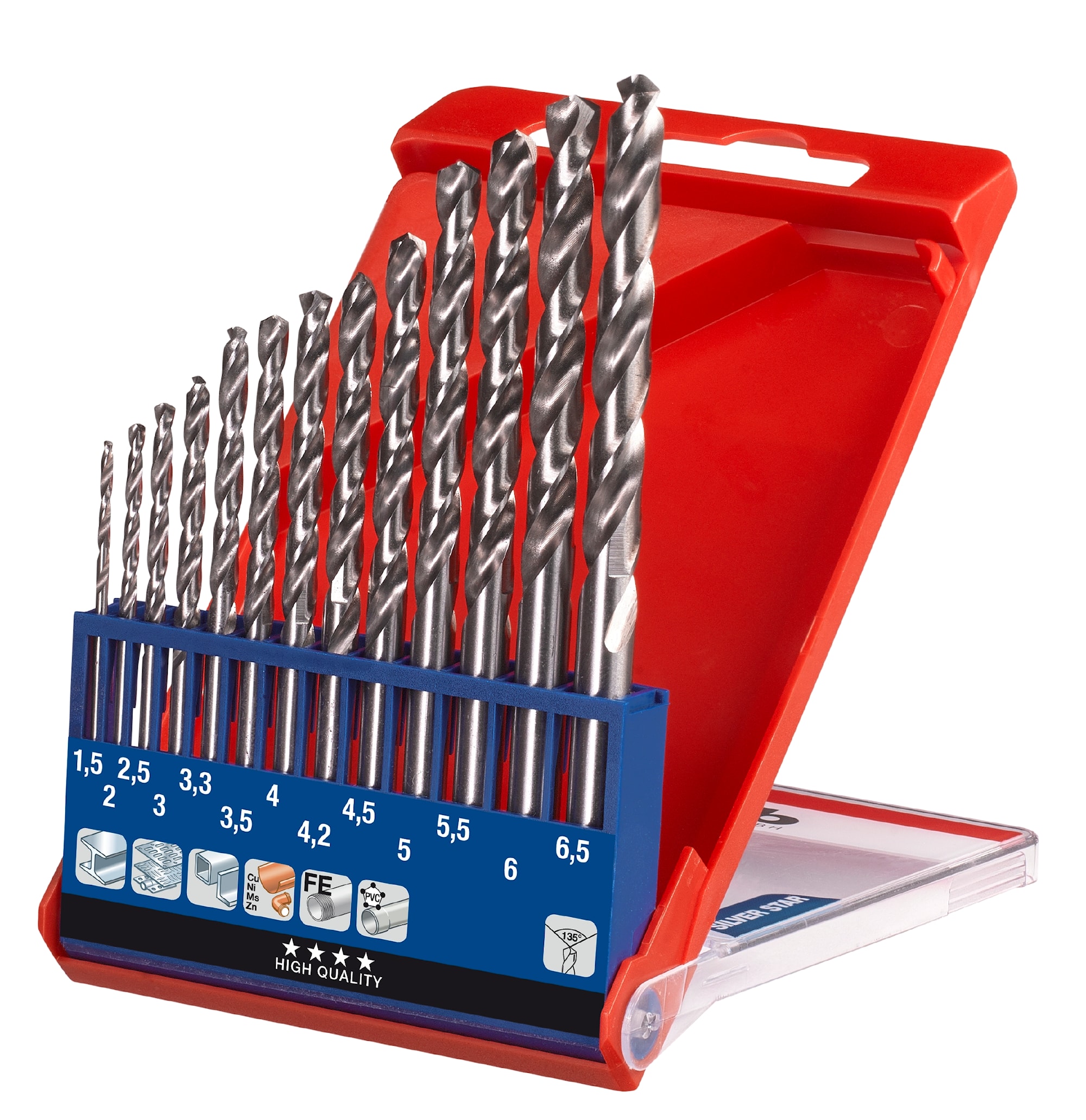 KWB HSS-bor, Silver Star, 1,5-6,5 mm i kasse, 13 deler