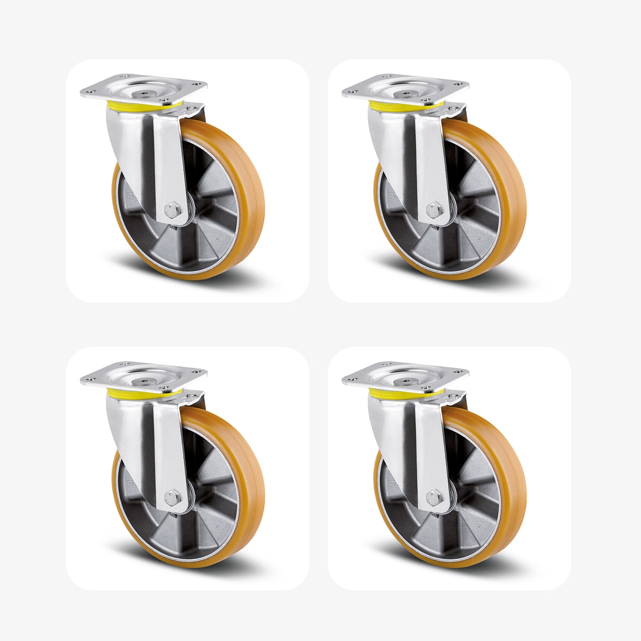 Pyöräsarja 6000-4, raskas, 200 mm, 2500 kg, 4 kääntyvää