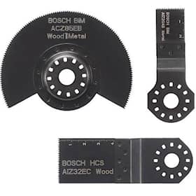 Bosch 3-osainen yleispuusarja HCS-segmenttisahanterä Wood (1x); HCS-upotussahanterä Wood (1x); BIM-upotussahanterä Wood and Metal (1x)