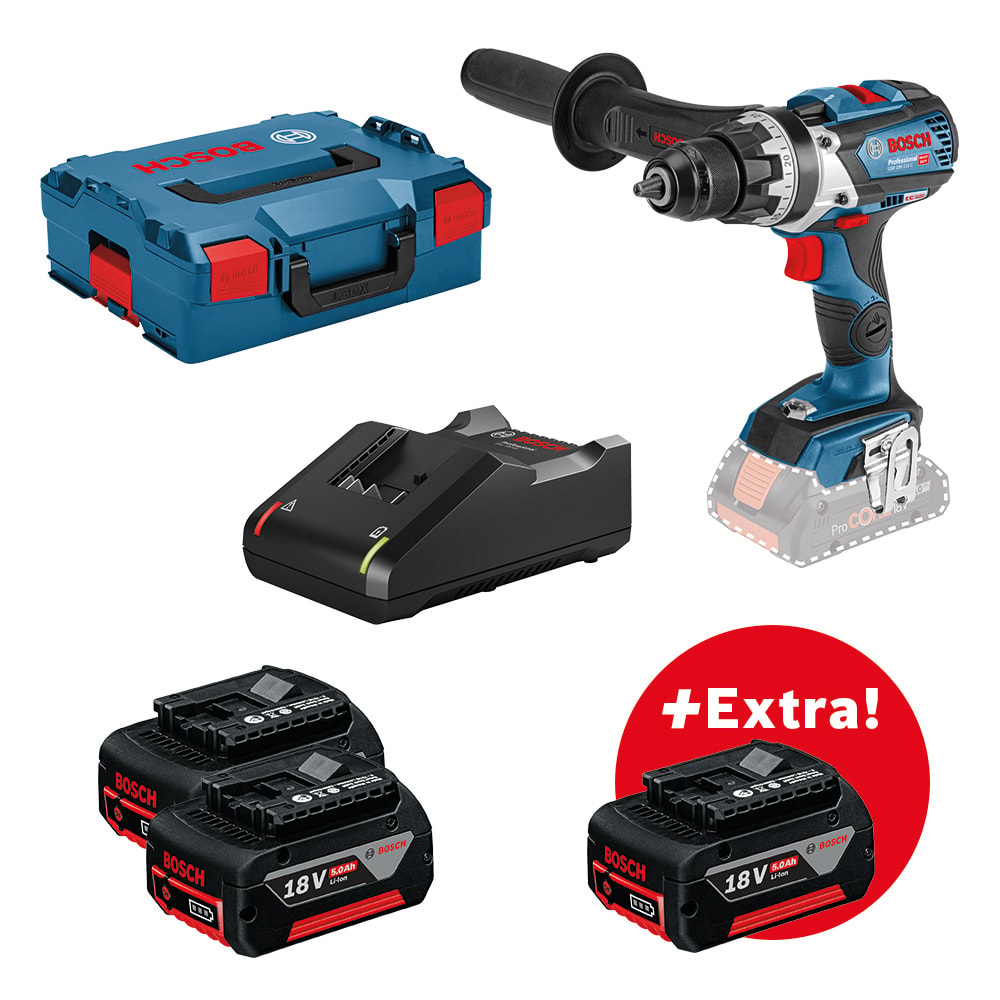 Bosch Skruvdragare GSR 18V-110 C med 3x5Ah batterier och laddare i L-Boxx