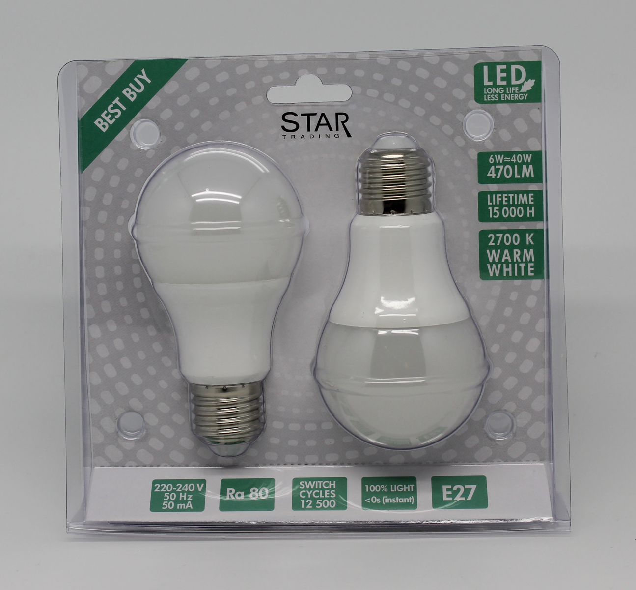 LED-Lampa 2-pack 6W E27