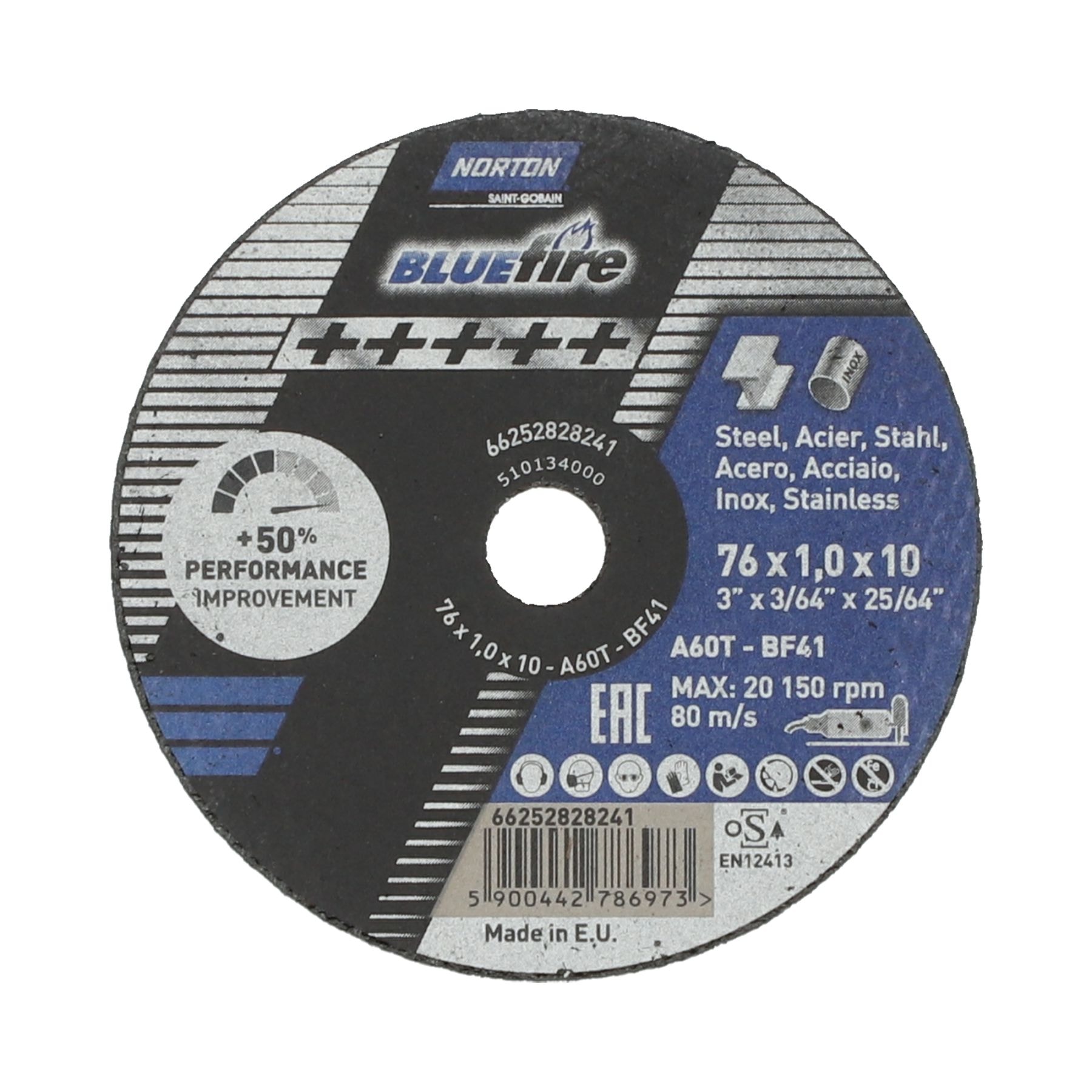 Norton metallkappeskive BlueFire 76x1,0x10x22,23mm A60T type 41