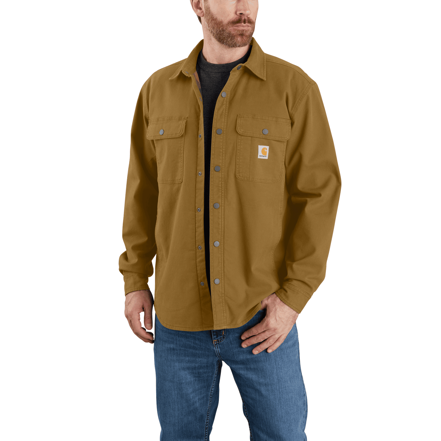 Carhartt Rugged Flex™ Relaxed Fit Canvas Fleece-Lined Overshirt Herr Oak Brown