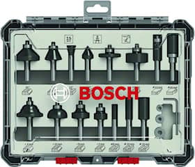 Bosch Sett med fresejern, 15 deler, blandet, 1/4" skaft
