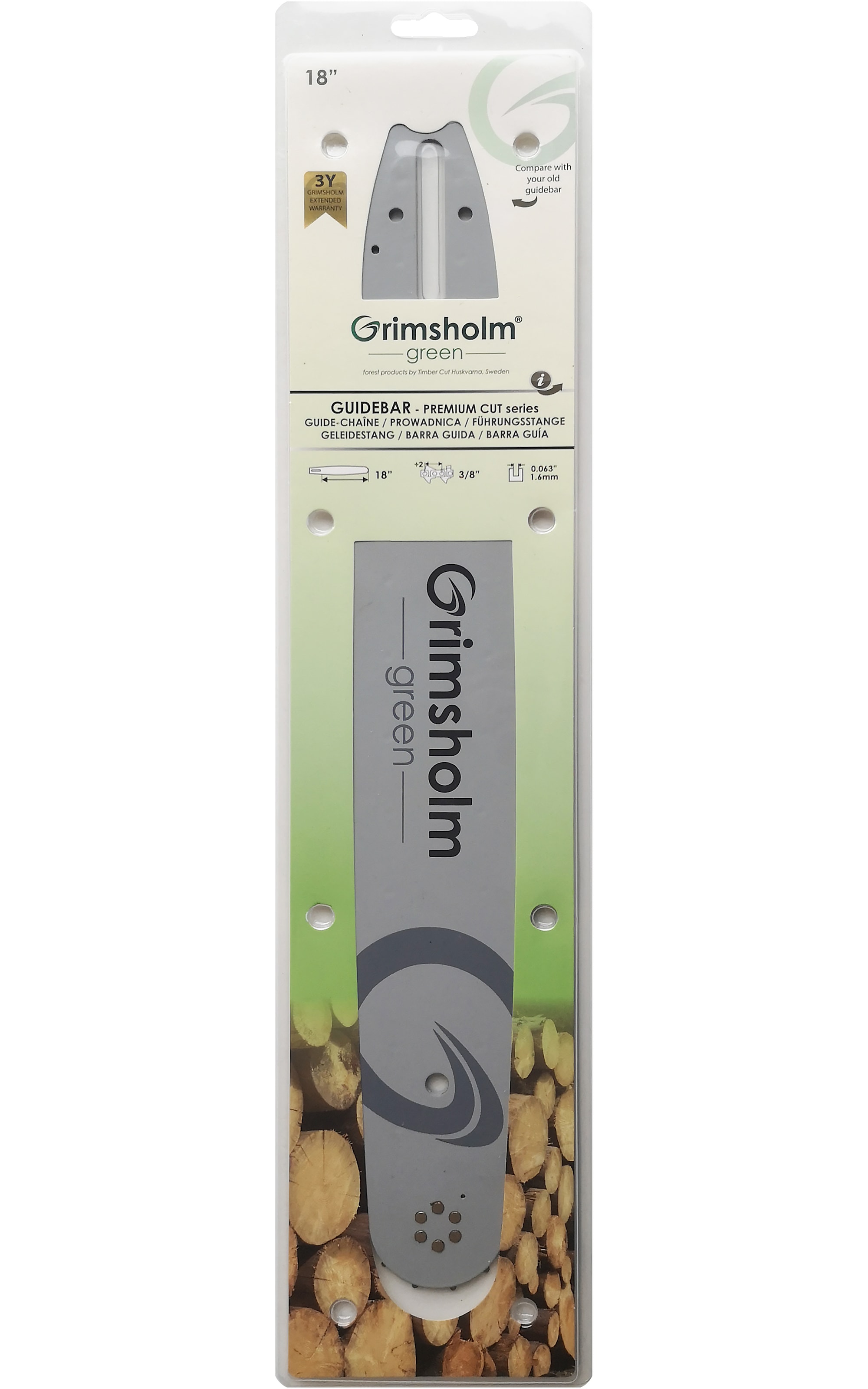 Grimsholm 18" 3/8" 1.6mm Premium Cut Motorsågssvärd -