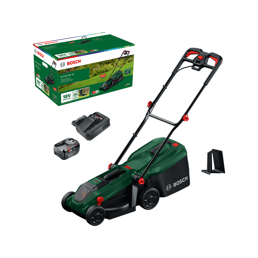 Bosch DIY Gräsklippare Rotak 18V-32 med 1x4Ah batteri och laddare