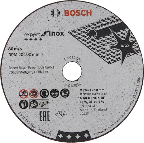Bosch Expert for Inox -katkaisulaikka 76 x 1 x 10 mm, 5 kpl A 60 R INOX BF; 76 mm; 1 mm; 10 mm