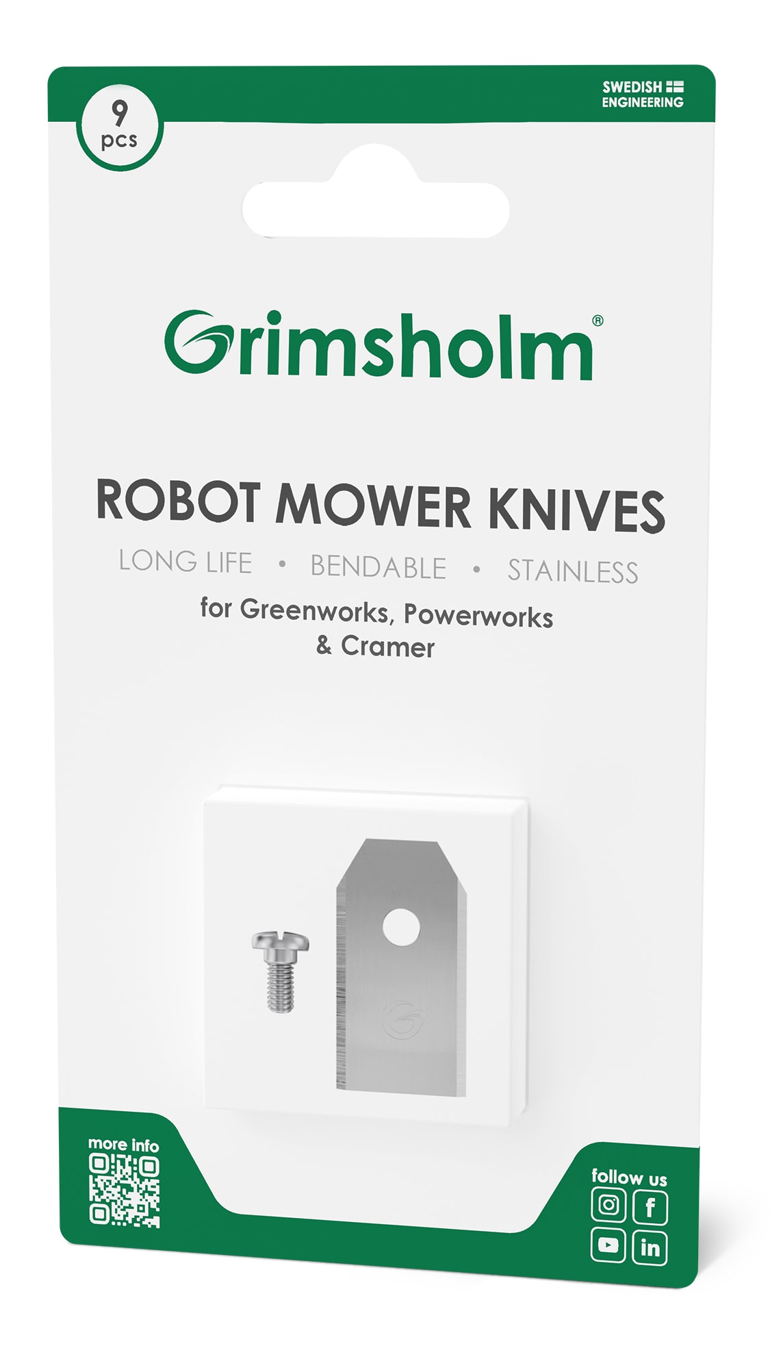 Grimsholm Knivar för Greenworks Powerworks Cramer 9 st -