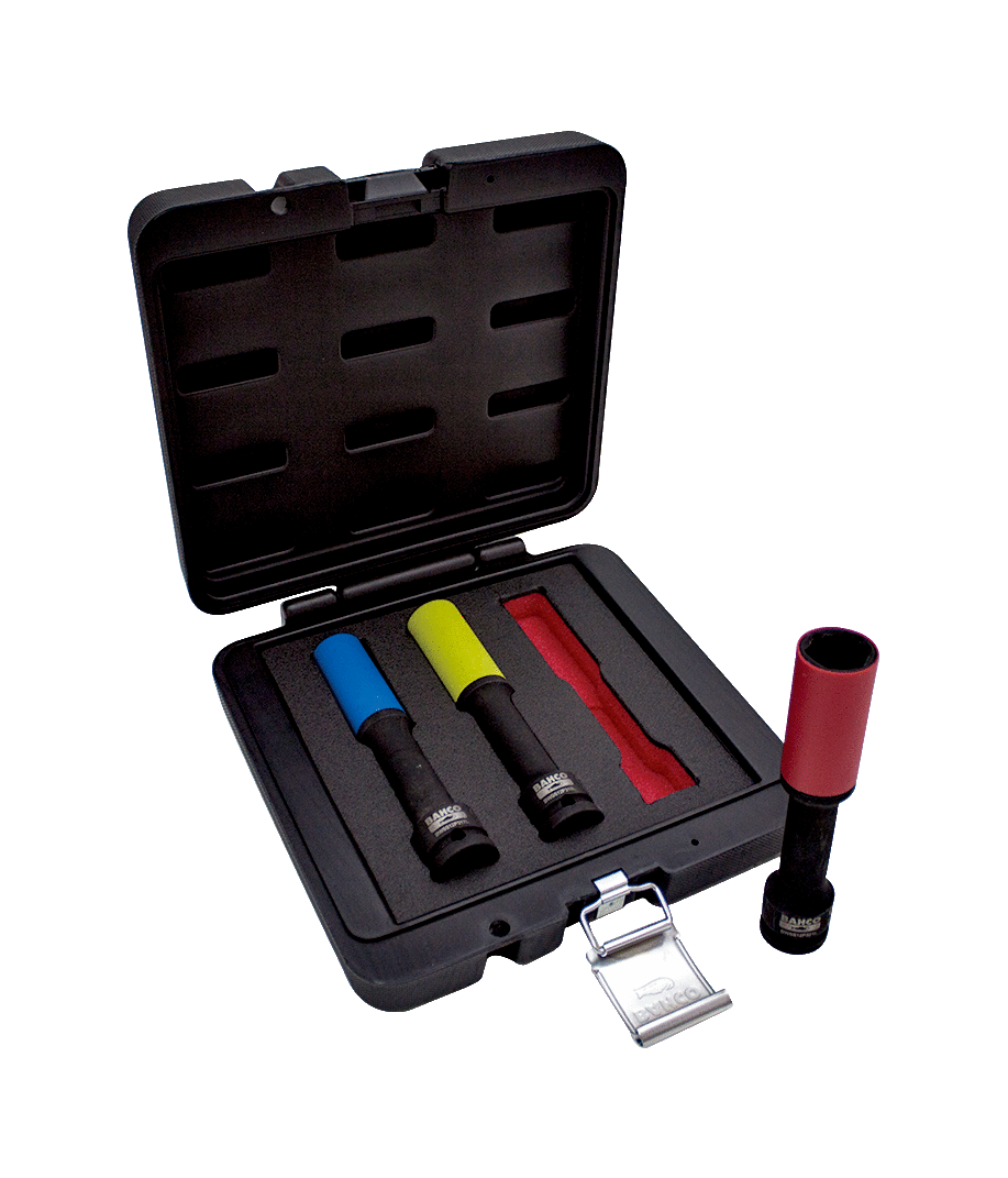 Bahco stikkontaktsett BWSS12P3L med lange stikkontakter, 17, 19 og 21 mm