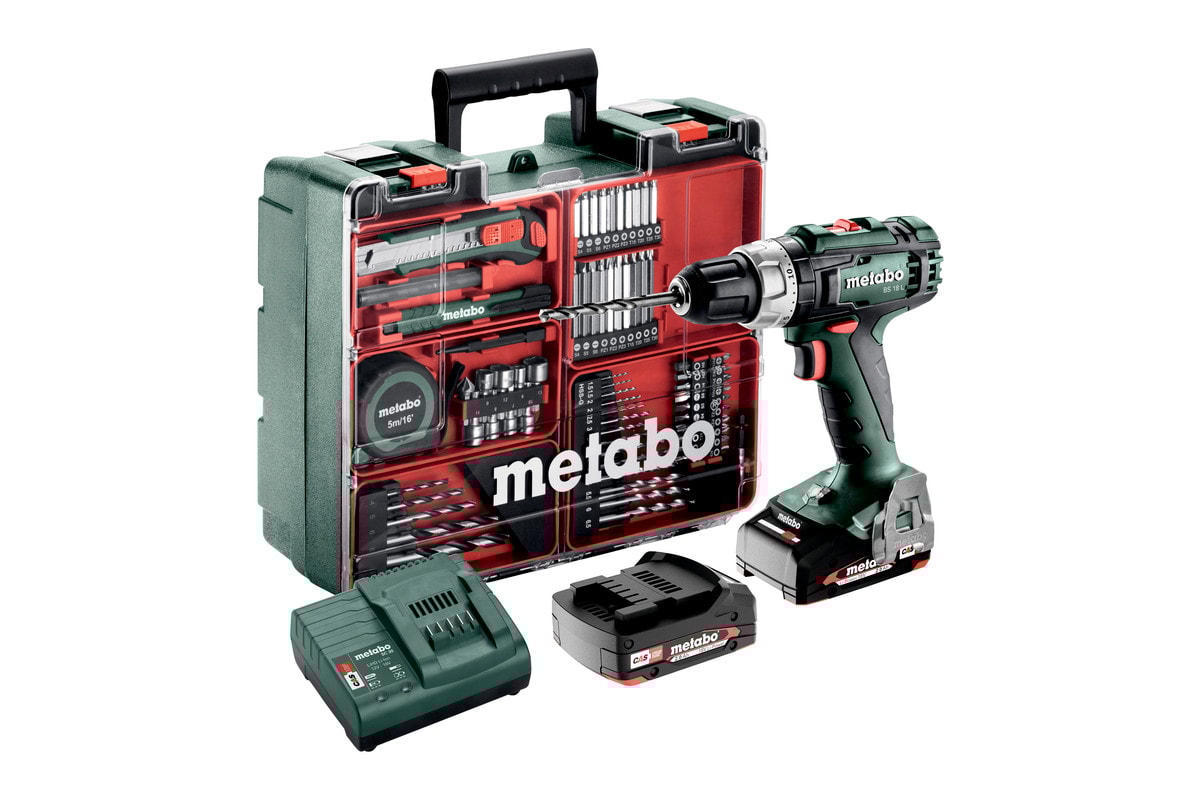 Metabo Skruvdragare BS 18 L Set med tillbehör och 2x2Ah batterier och laddare
