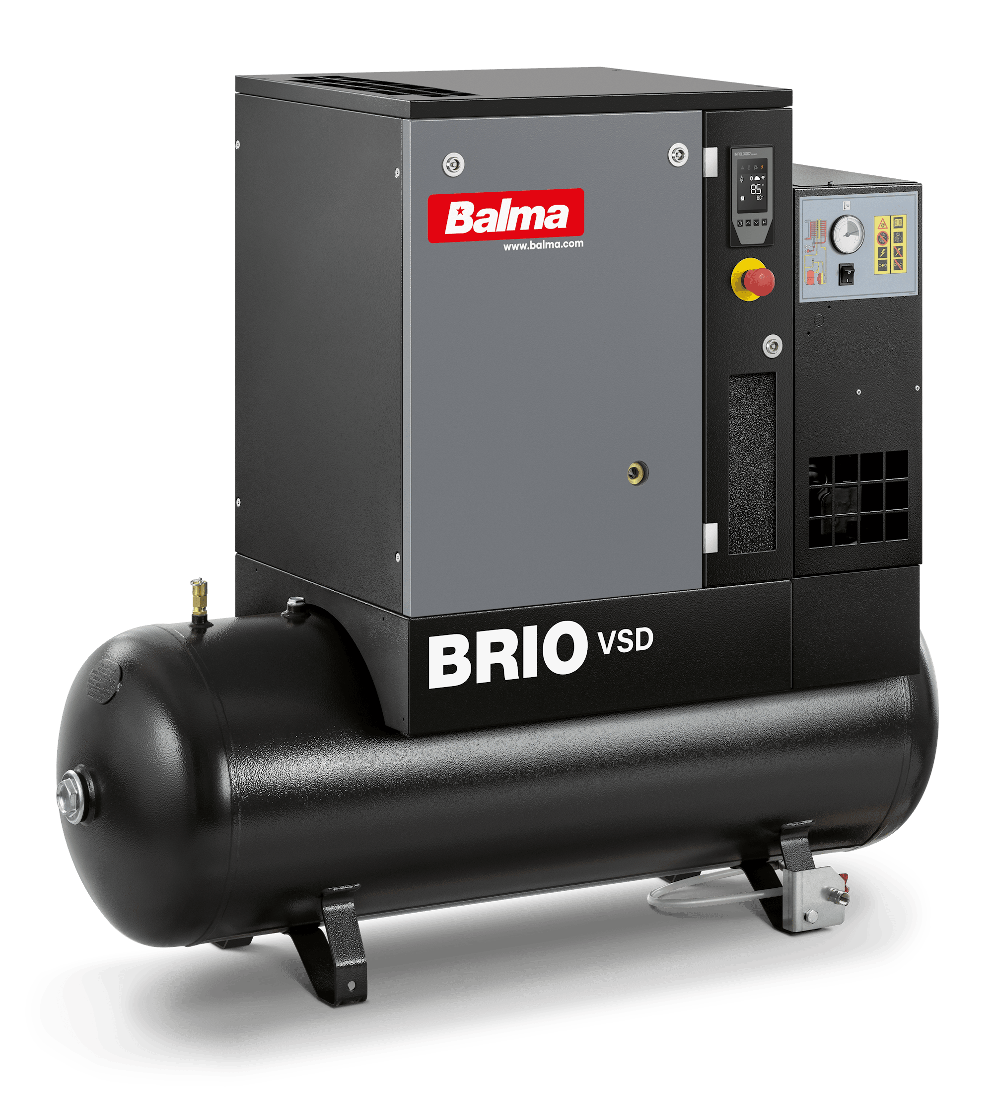 Balma Skruvkompressor Brio VSD.IE 7,5kW 10 bar 200 l med inverter och kyltork