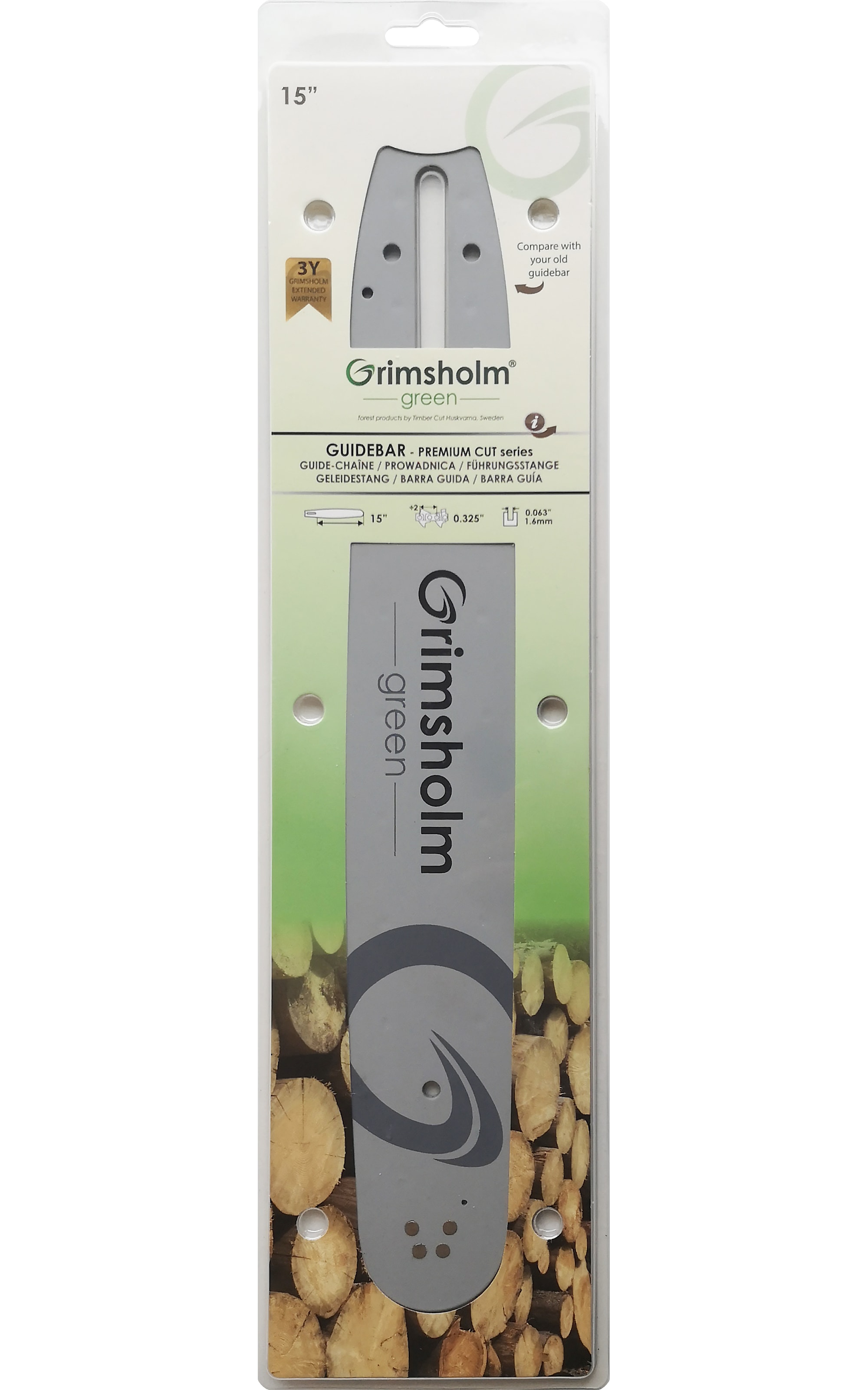 Grimsholm 15" .325" 1.6mm Premium Cut Motorsågssvärd