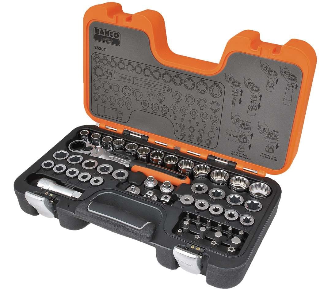 Bahco Hylsnyckelsats S530T 53 delar, genomgående hylsor