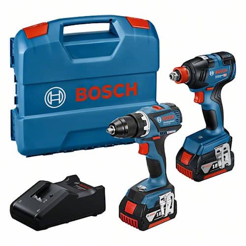Bosch verktøysett med slagtrekker GDX 18V-200 og skrutrekker GSR 18V-EC 2x4Ah batterier og lader