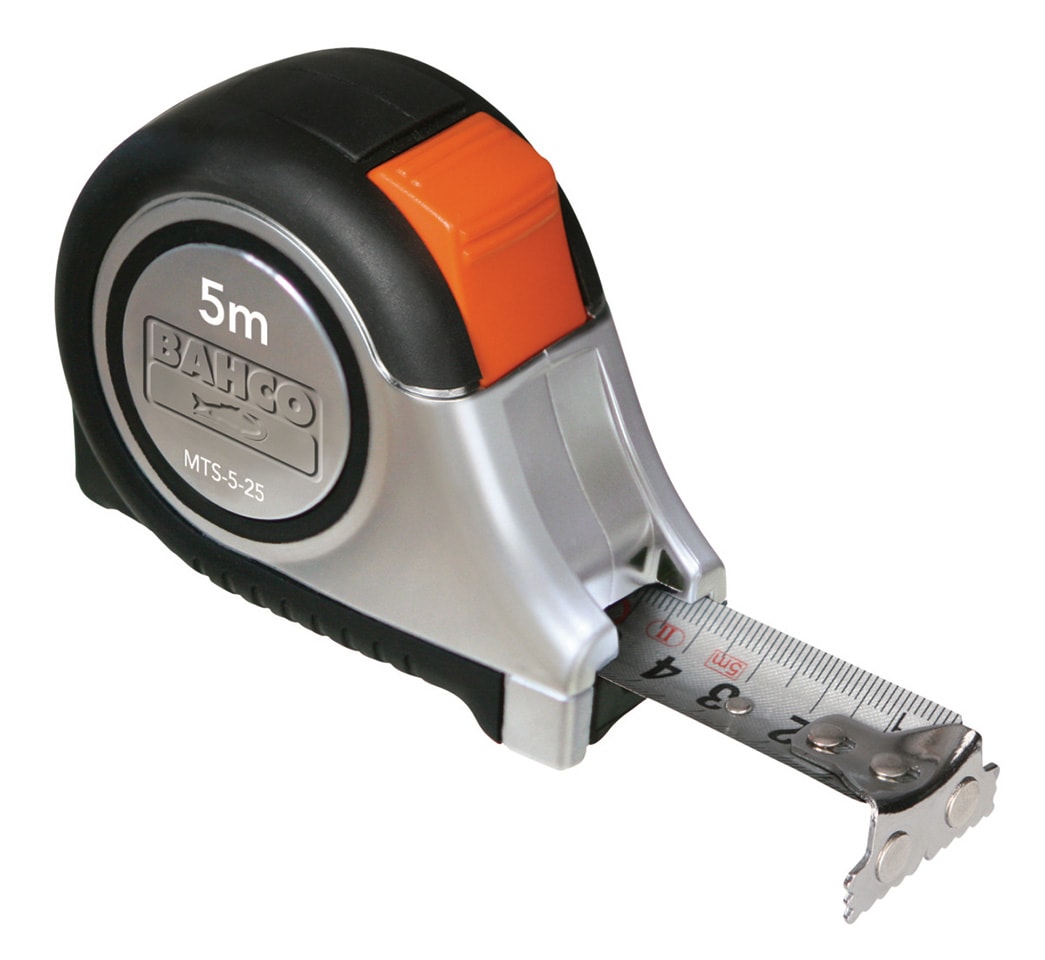 Bahco Måttband MTS kort, stål 5m x 25mm, mm/tum, klass 2 -
